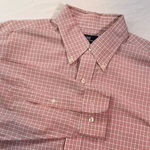 Brooks Brothers 346 Mens L Pink‎ Plaid Button Down Preppy Oxford Shirt No Iron